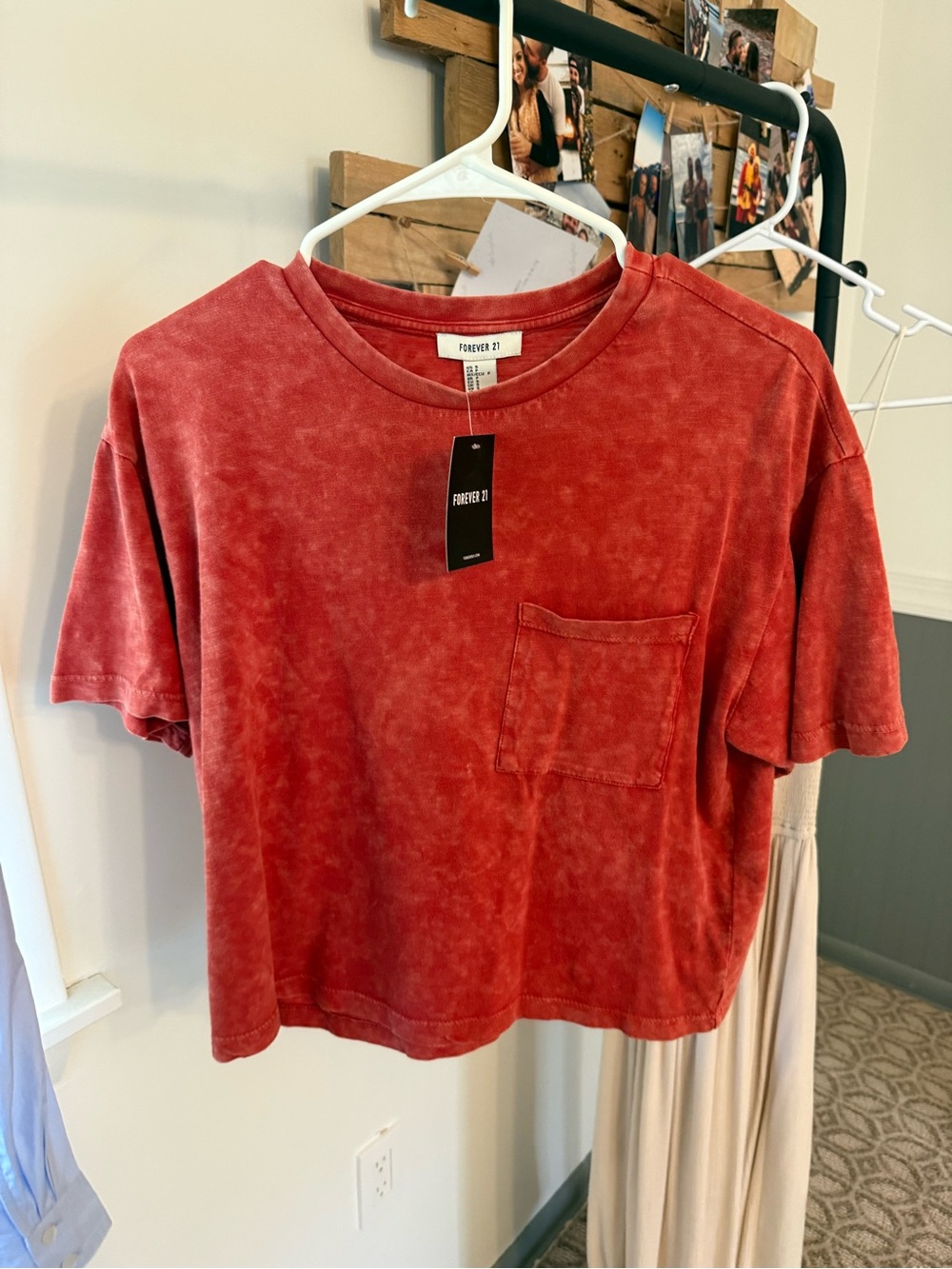Forever 21 Washed Brick Red Pocket Crop Tee